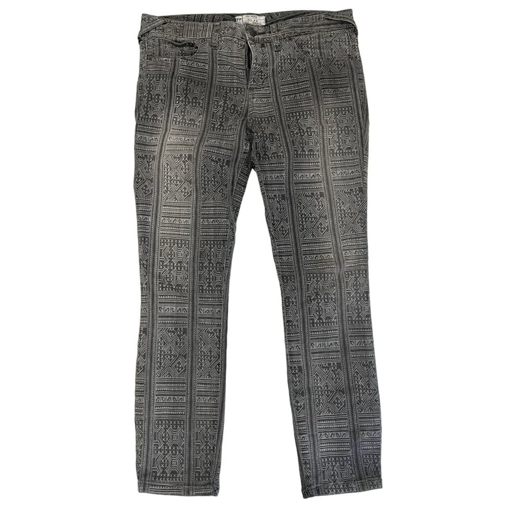 FREE PEOPLE geometric Aztec print GREY skinny jeans  PANTS WOMEN'S SIZE 29 | R1‎